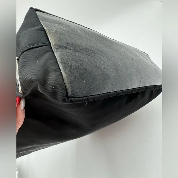 Prada - Authentic - Black Canvas & Leather Shoulder Bag with Metal Handles - Picture 7 of 16